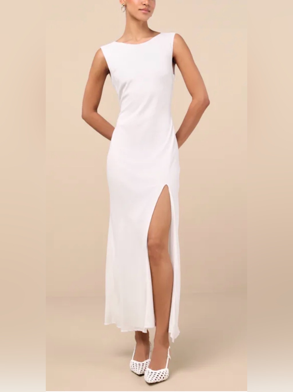 Lulu's Sleek White Sleeveless Maxi With High Thigh Slit